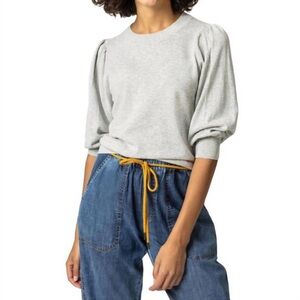 LILLA‎ P Rib Trim Puff Sleeve Sweater Heather Gray Size XS Cotton Modal